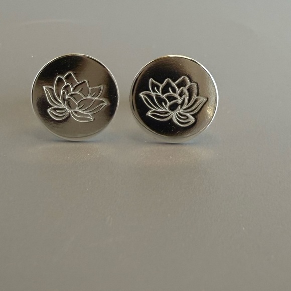 Sterling Silver Round Lotus Flower Earrings - Picture 6 of 8